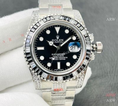 Iced Out Rolex Submariner date VRS Cal.3135 Swiss Replica Watches w Diamonds Band